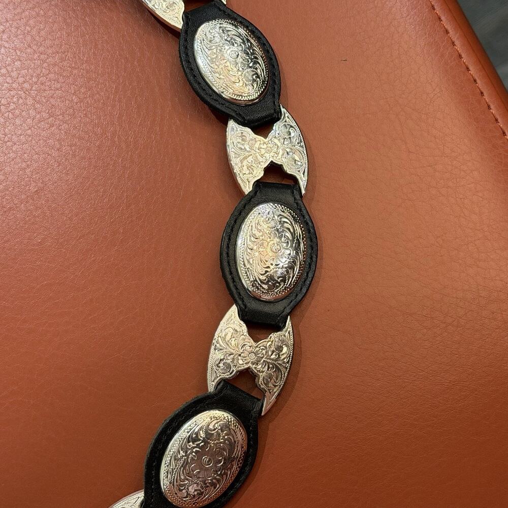 VINTAGE Tony Lama Western Concho Belt Sz 36 Black Leather Silver Tone USA 5293L - Picture 6 of 16